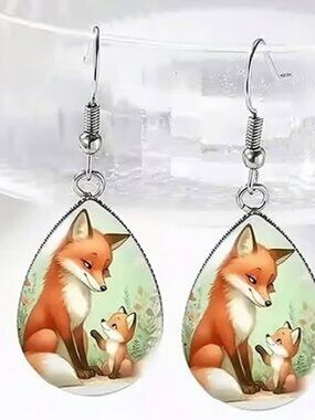 Silver Stainless Steel FOX Dangle Earrings